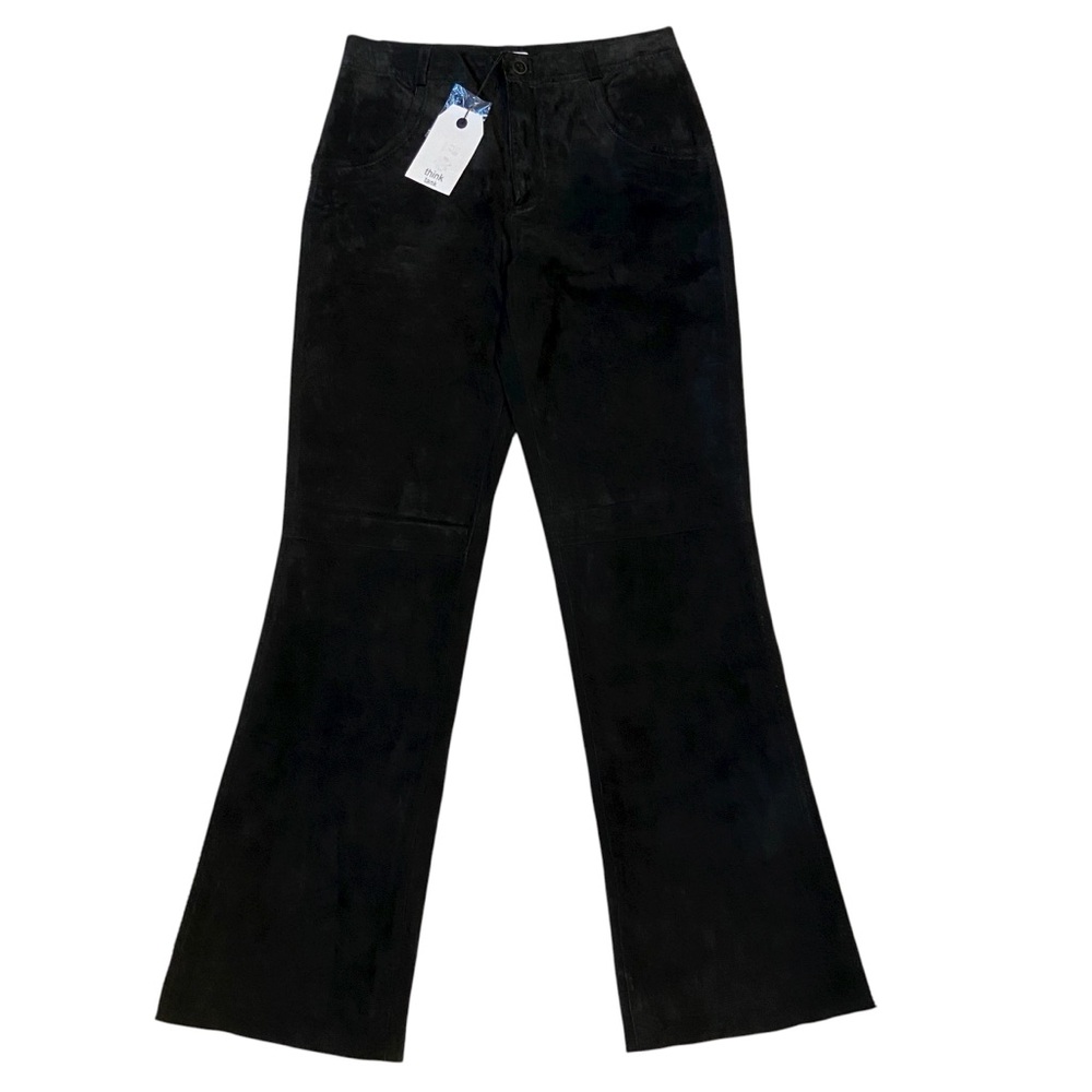 THINK TANK Suede Leather Pants Bootcut Black Fully Lined NWT Womens Size 4